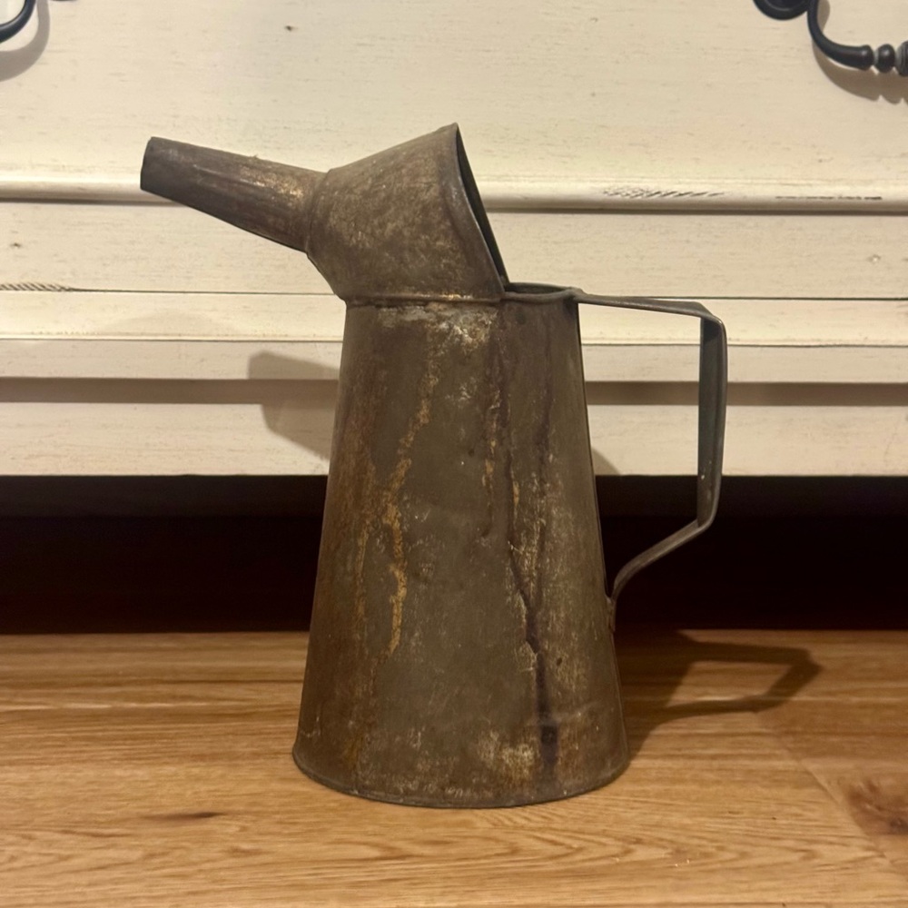 Vintage Galvanized Metal Oil Can Pitcher Spout Rustic Farmhouse Decor⁠